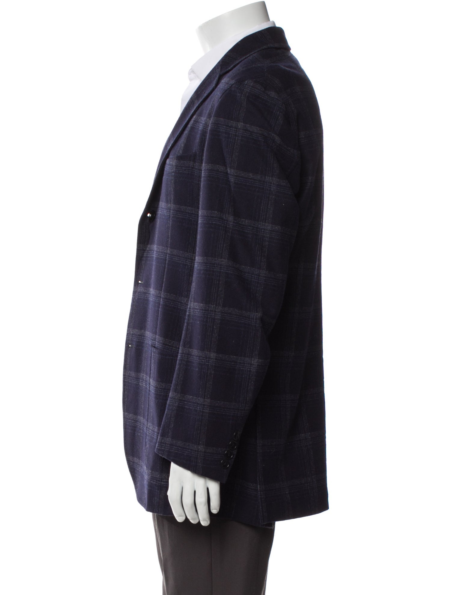 Luciano Barbera Leather Plaid Print Sport Coat