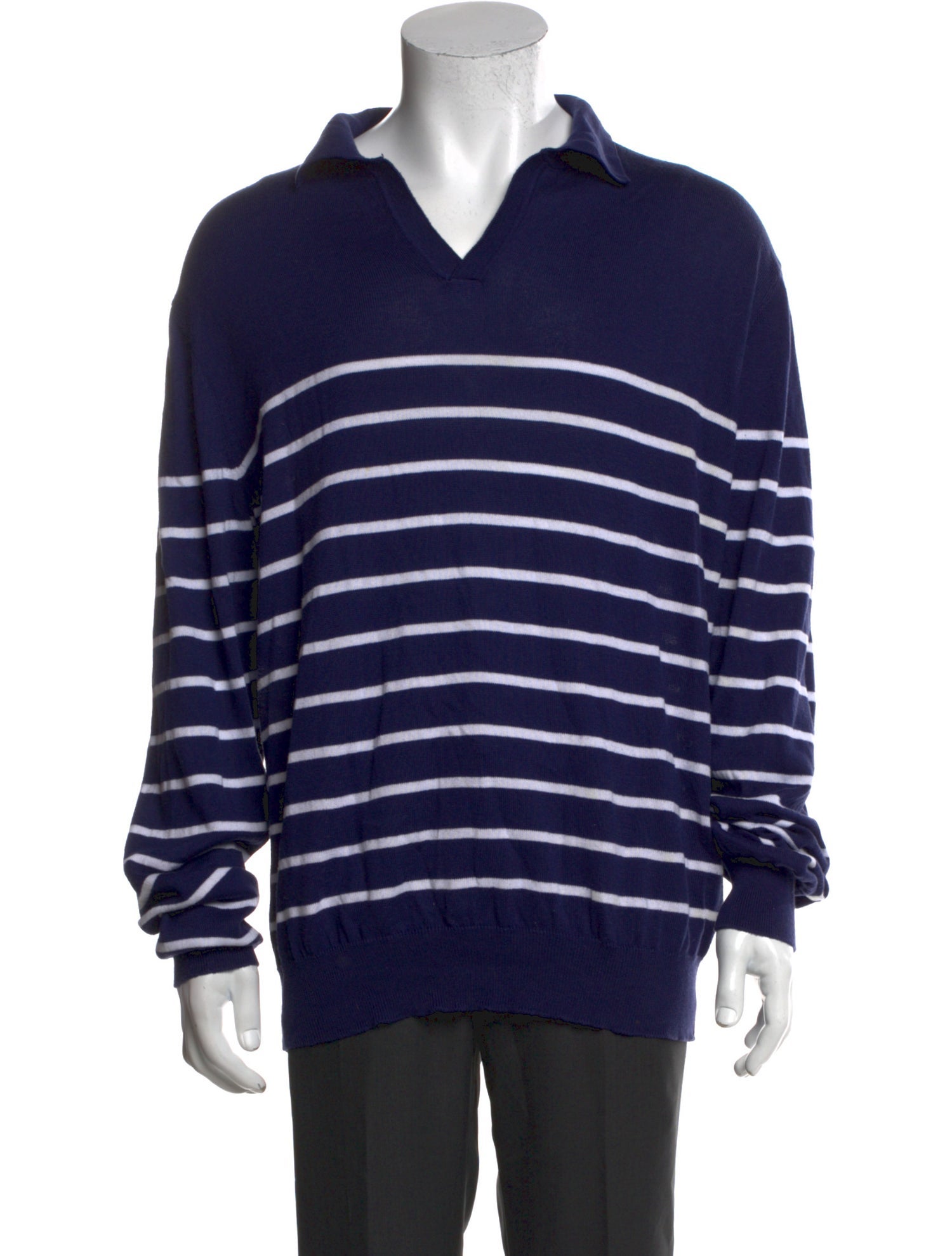 Luciano Barbera Striped V-Neck Polo Sweater