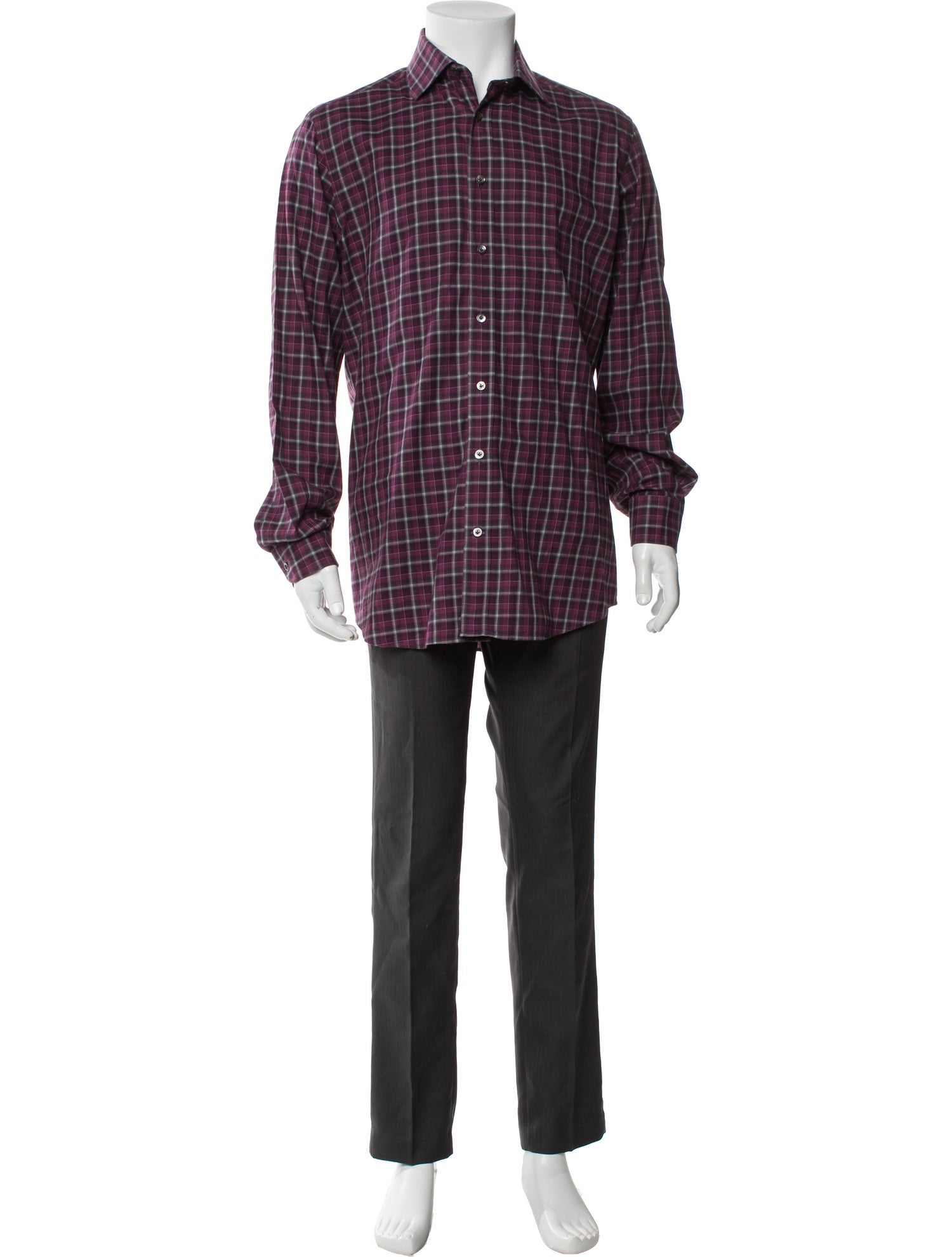 Luciano Barbera Plaid Print Long Sleeve Dress Shirt