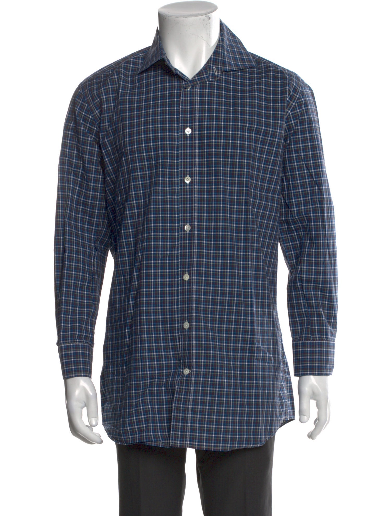 Luciano Barbera Plaid Print Long Sleeve Dress Shirt