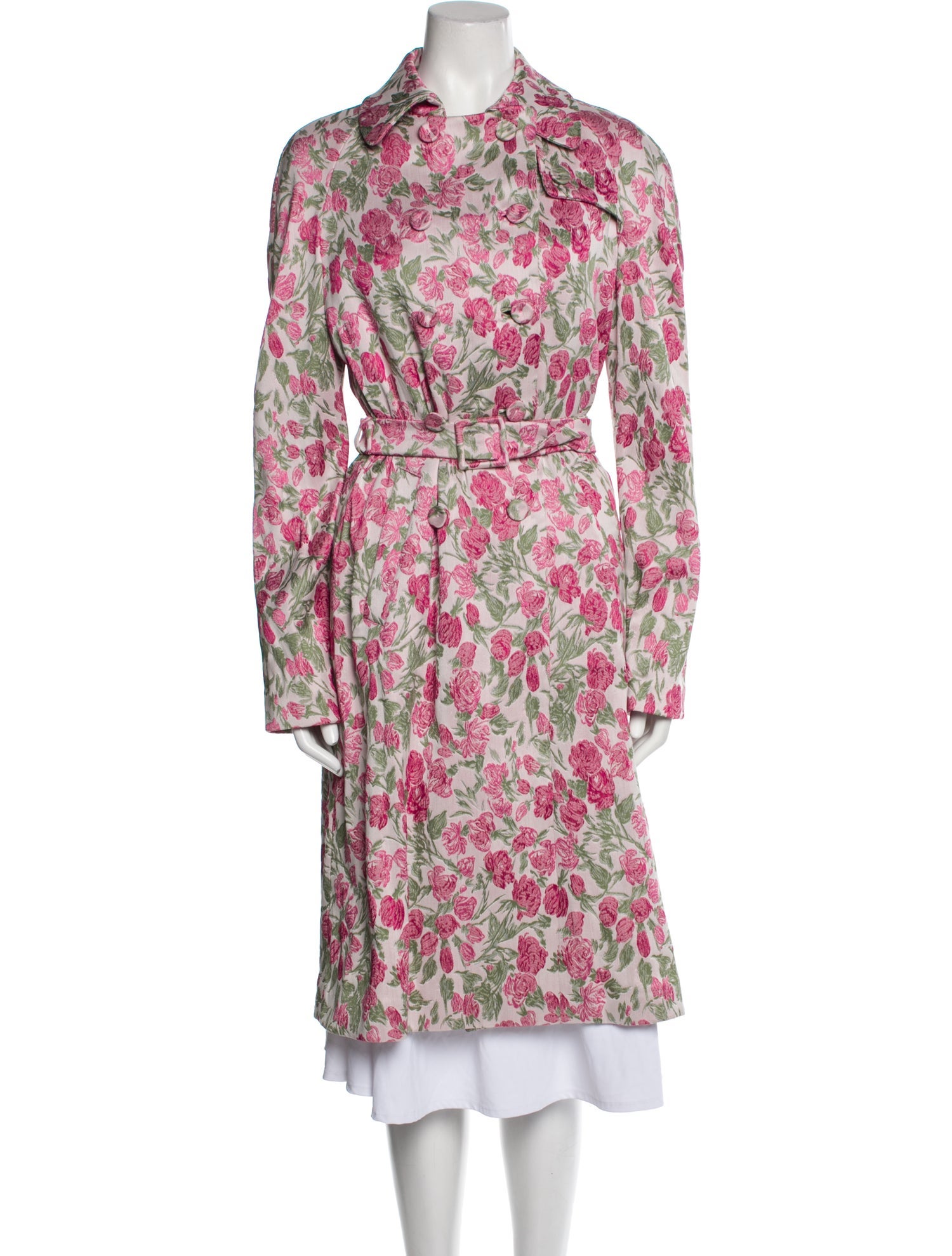 Luisa Beccaria Floral Print Trench Coat Pink Coats, Clothing