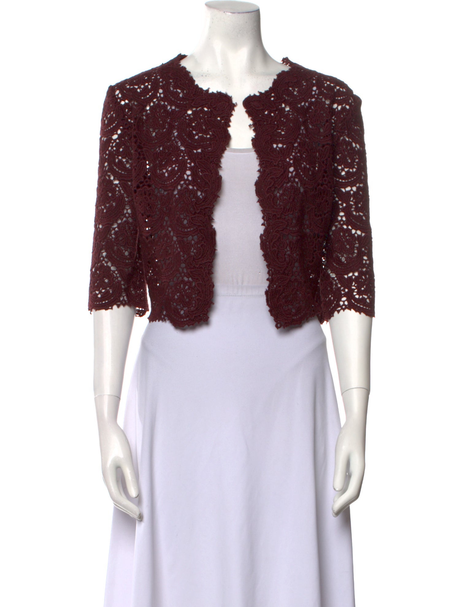 Luisa Beccaria Lace Pattern V-Neck Crop Top