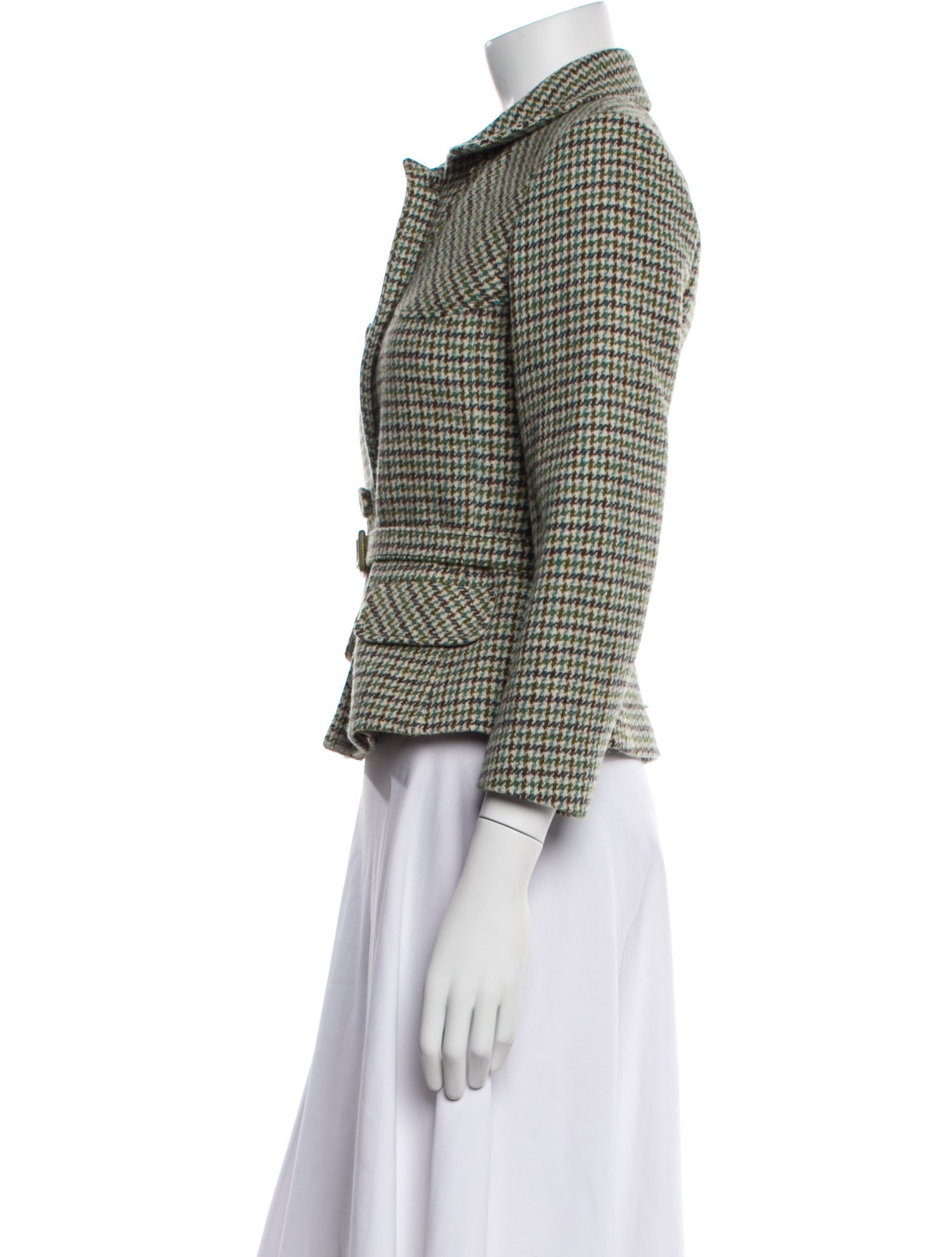 Luisa Beccaria Wool Houndstooth Print Blazer