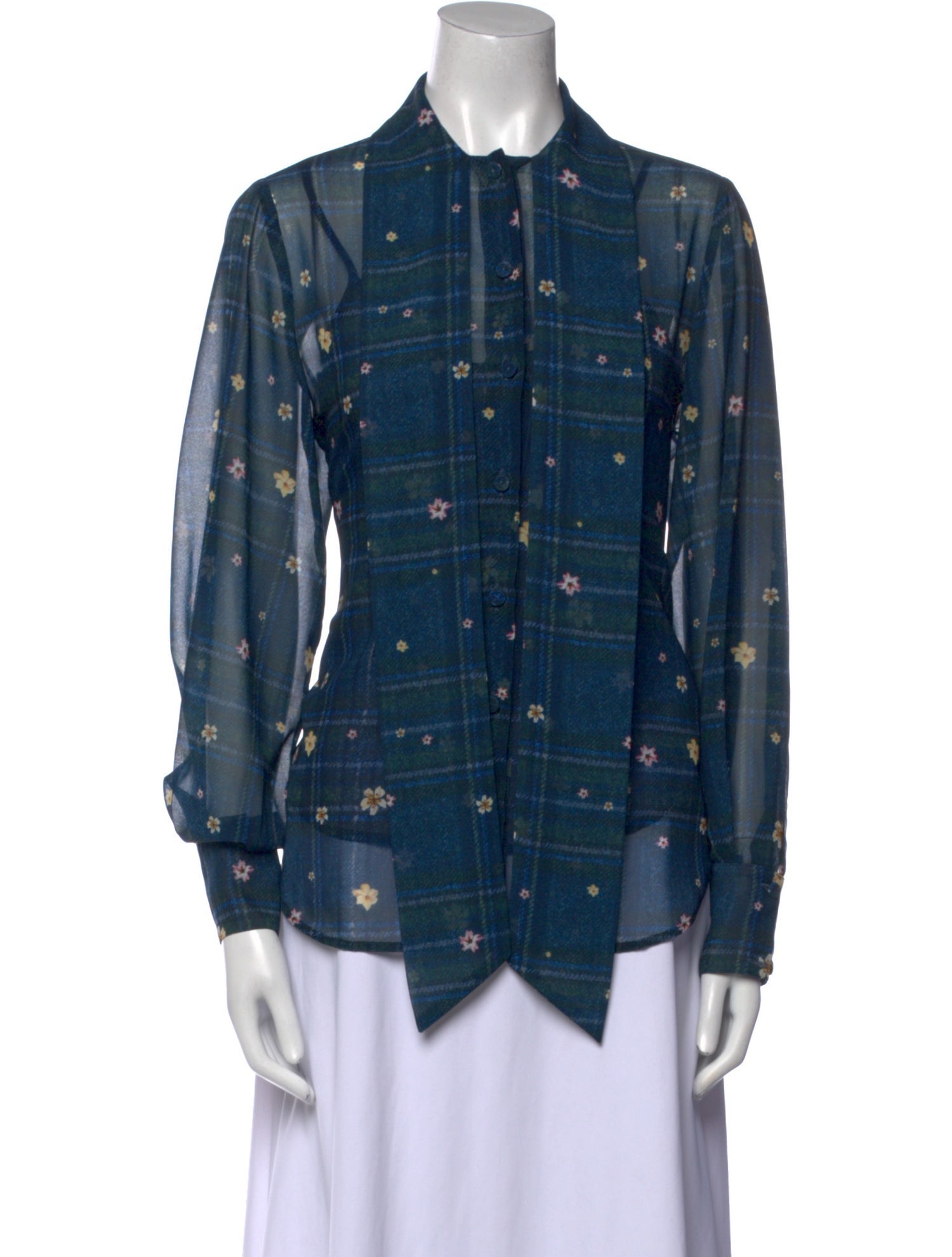 Luisa Beccaria Plaid Print Long Sleeve Button-Up Top