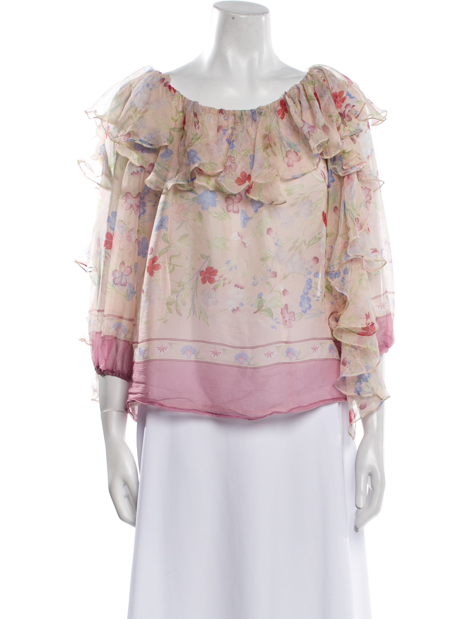 Luisa Beccaria Silk Floral Print Blouse