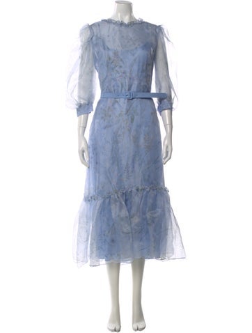 Pre-owned Luisa Beccaria Linen Long Dress In Blue