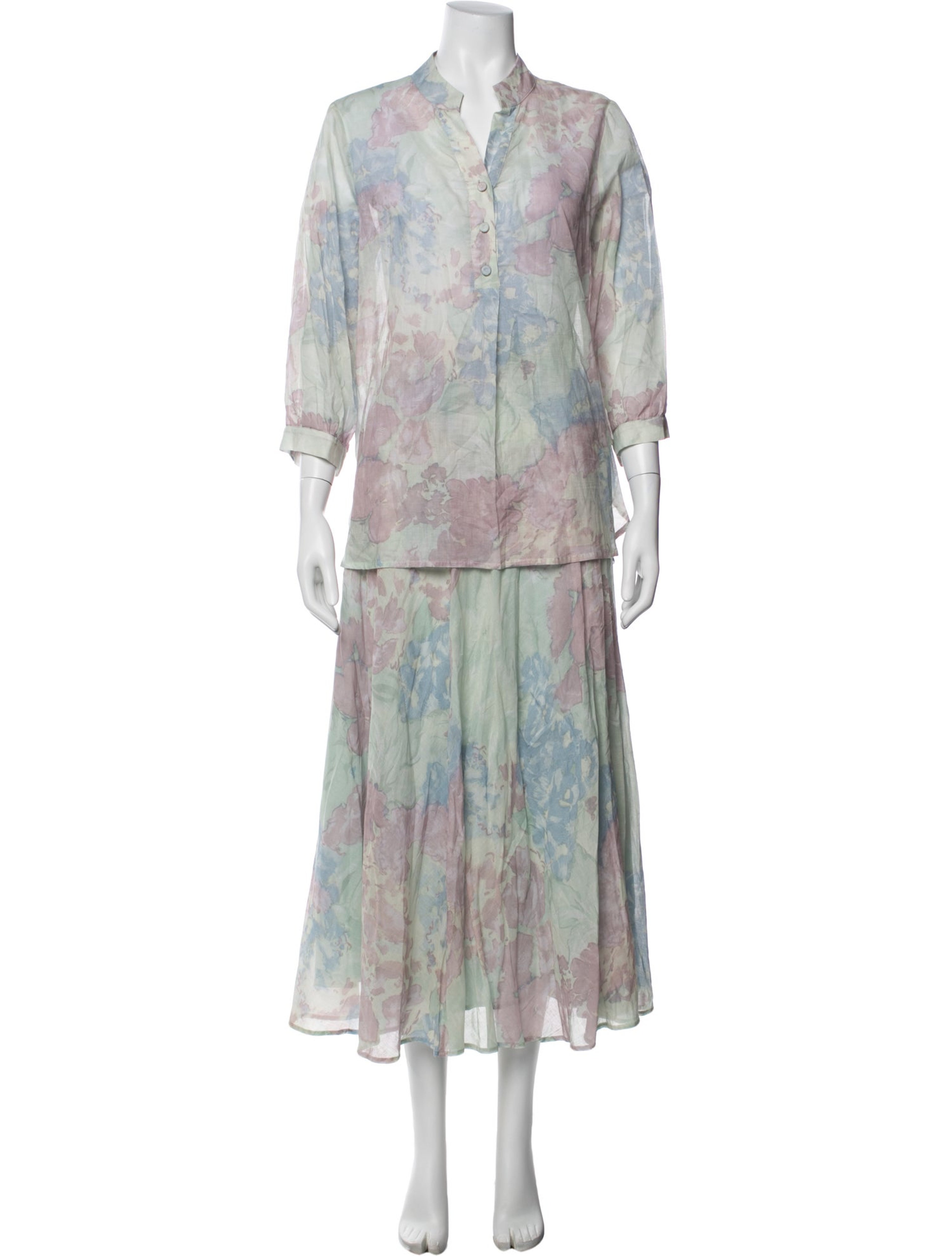 Floral Print Ruffle Embellishment Skirt Set