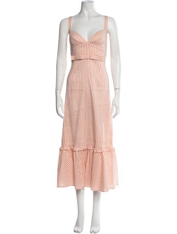 Pre-owned Luisa Beccaria Linen Midi Length Dress In Pink/white