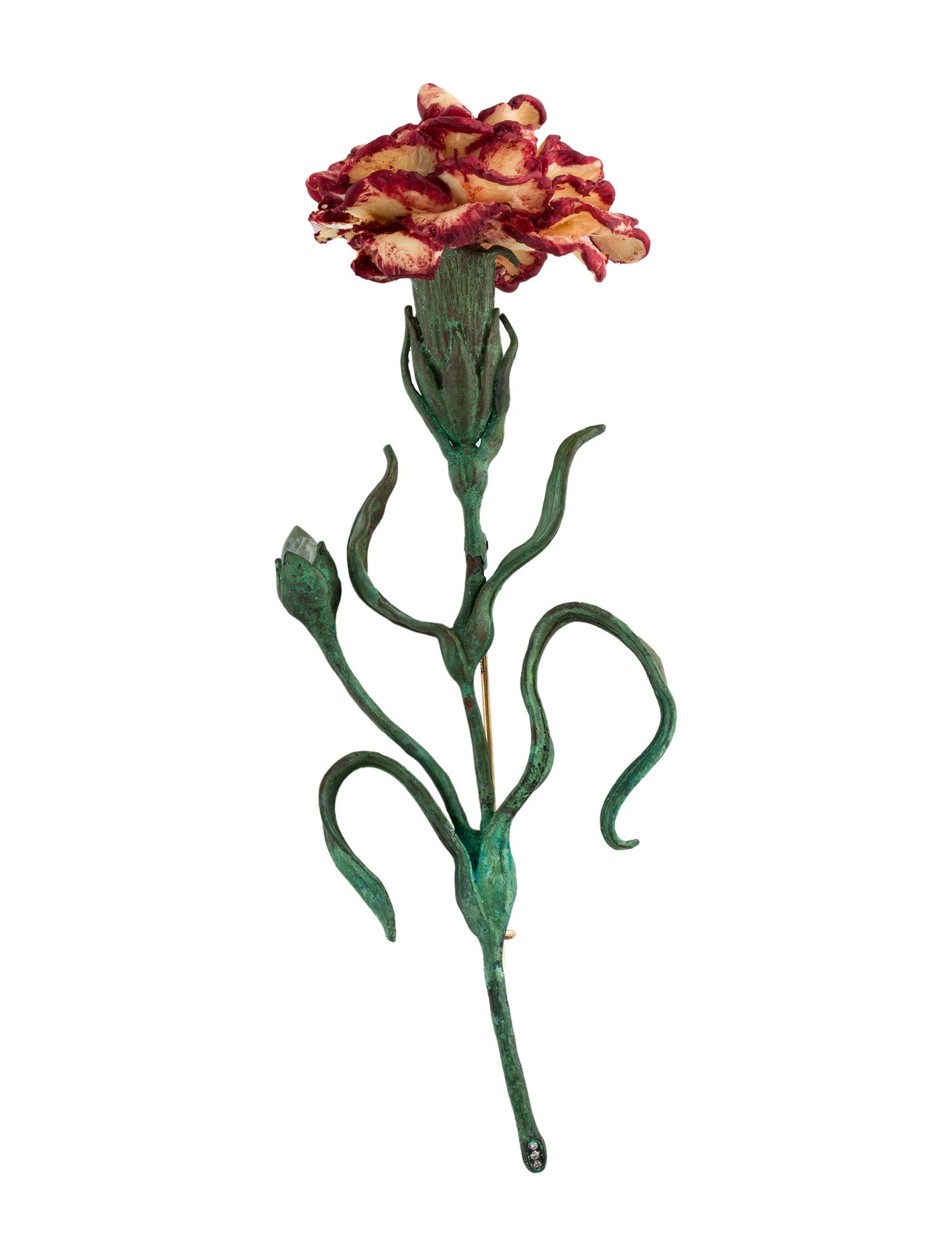 Luz Camino Resin, Prasiolite & Diamond Carnation Brooch
