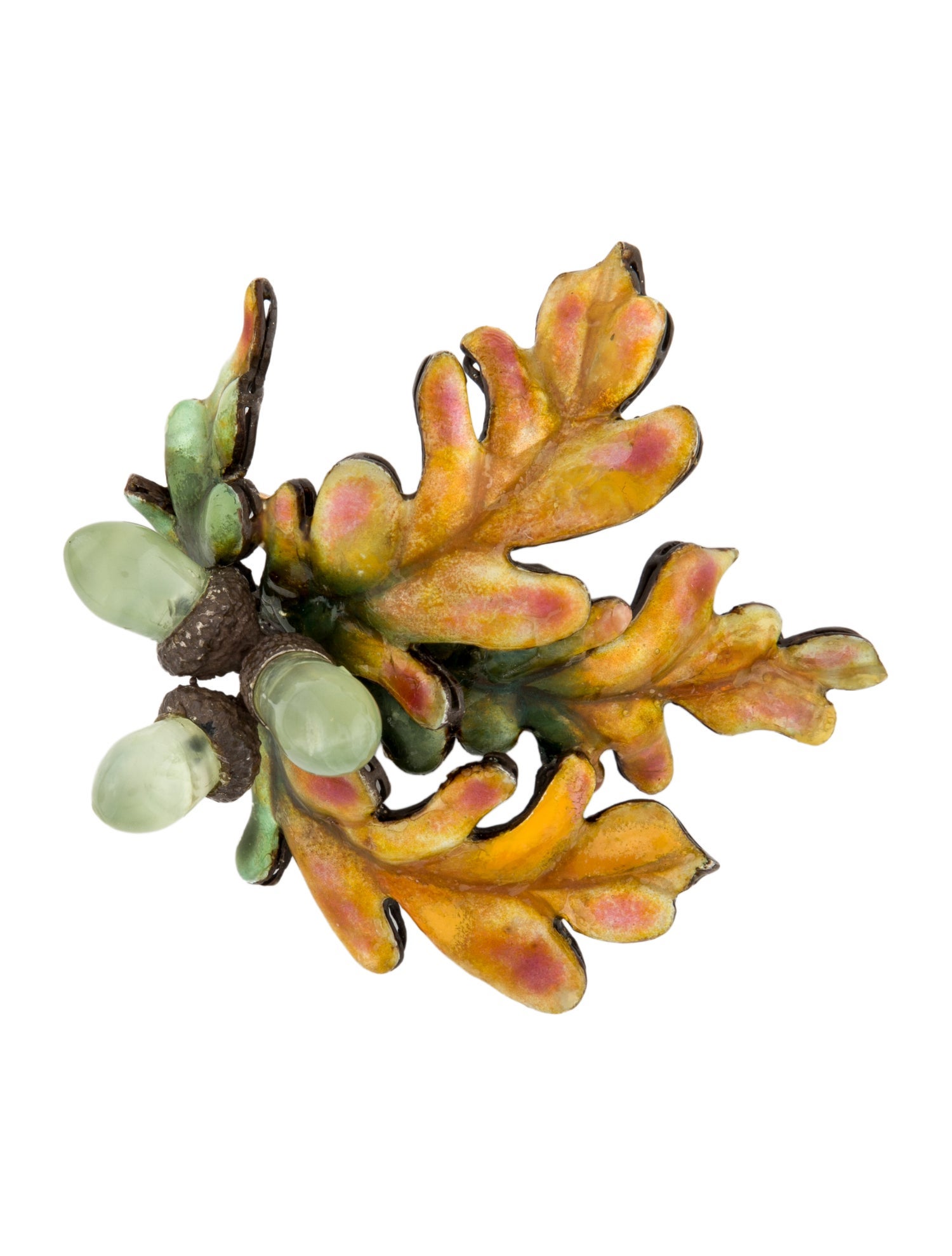 Luz Camino Prehnite & Enamel Oak Leaves Brooch