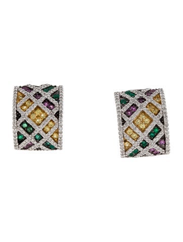 Le Vian Earclip 14K Emerald, Sapphire & Diamond Earclips