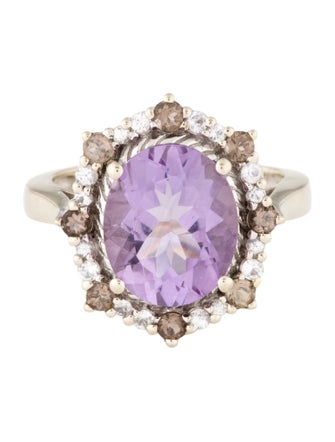 Le Vian 14K 3.18ctw Amethyst ,Smoky Quartz & Sapphire Cocktail Ring