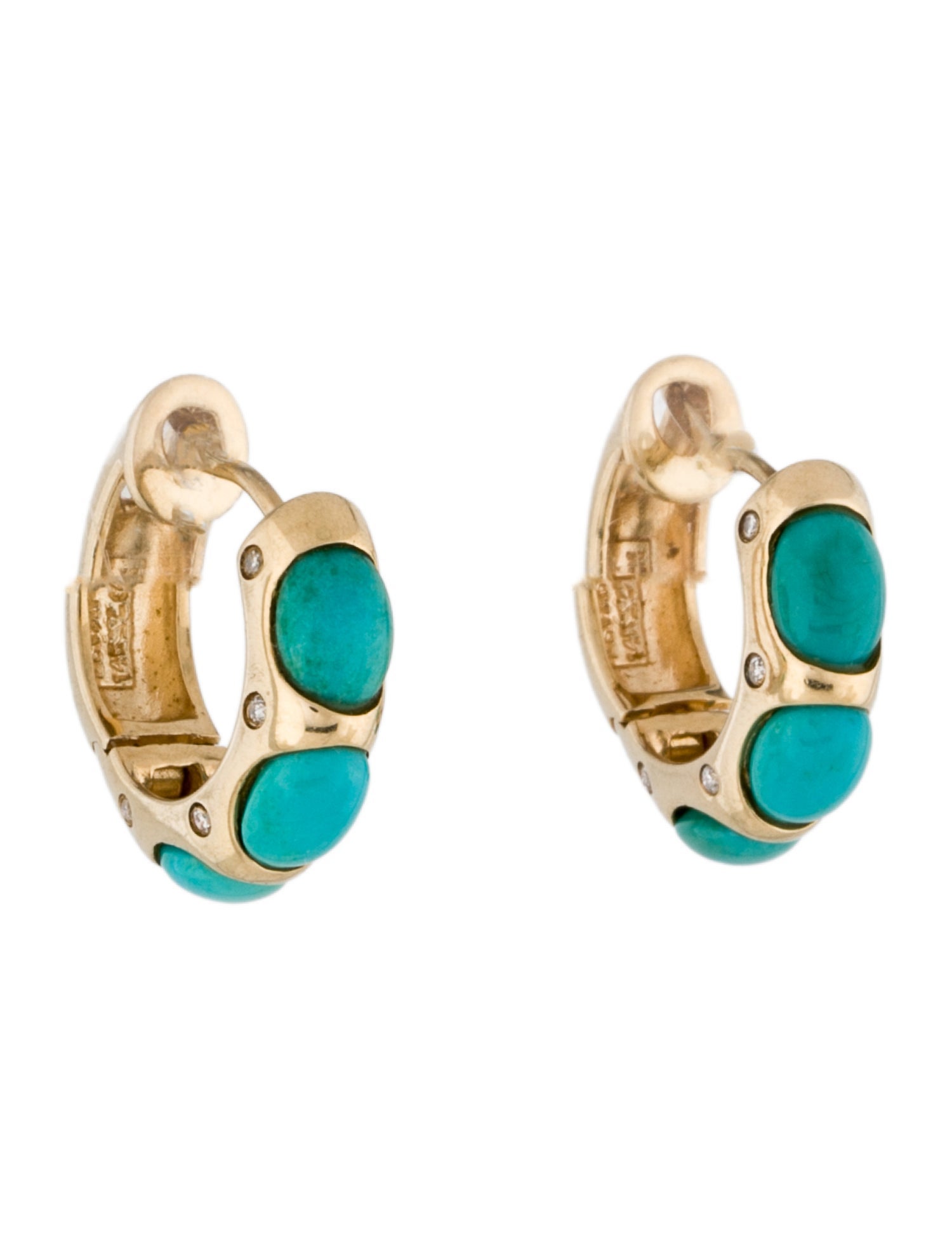 Le Vian 14K 5.36ctw Turquoise & Diamond Hoop Earrings