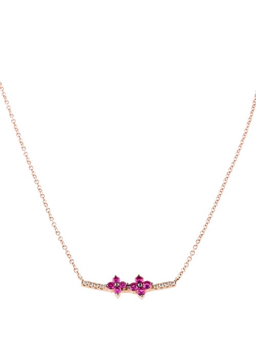 Le Vian 14K Ruby & Diamond Flower Bar Pendant Necklace