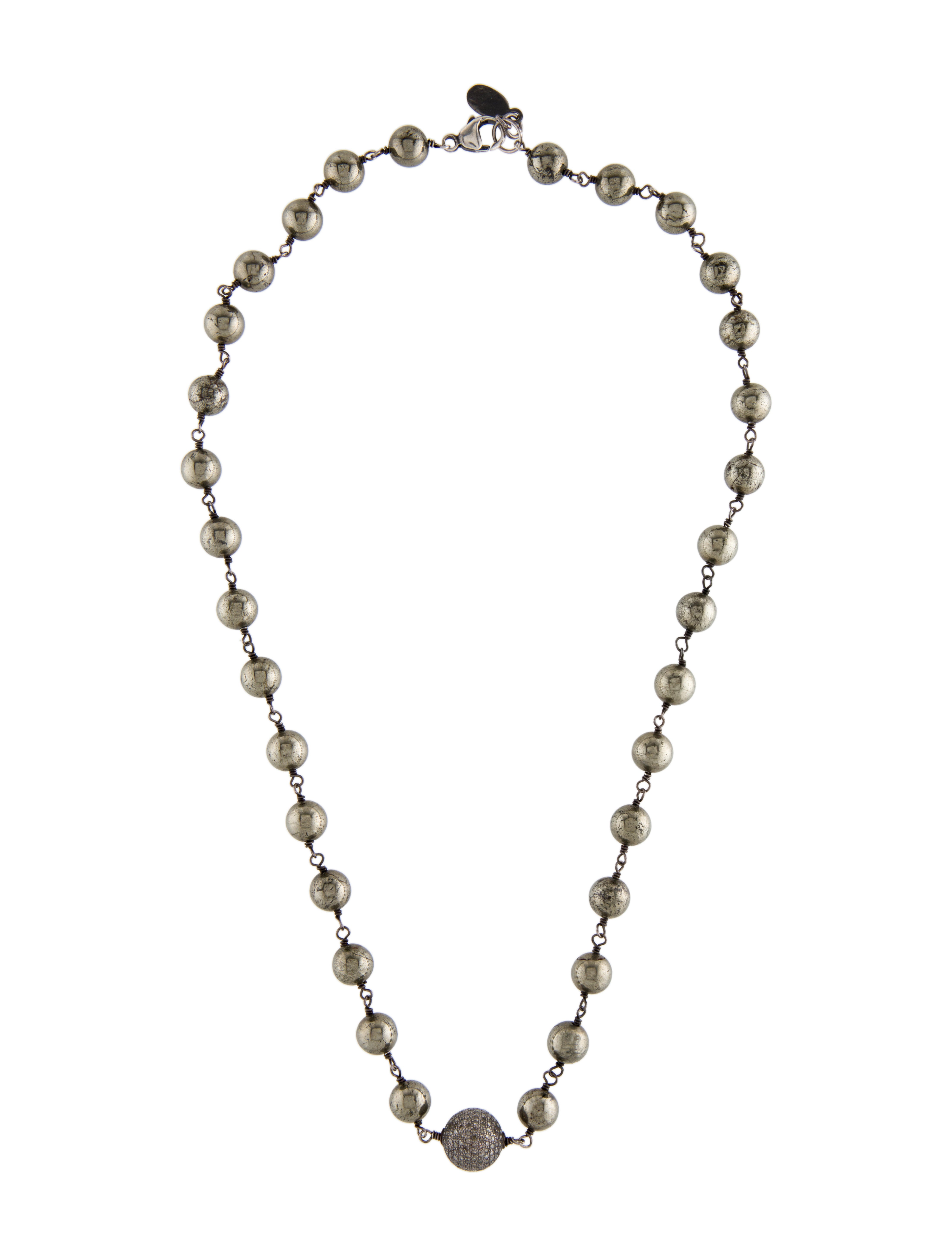 Sheryl Lowe Pyrite & Diamond Bead Strand Necklace Sterling Silver