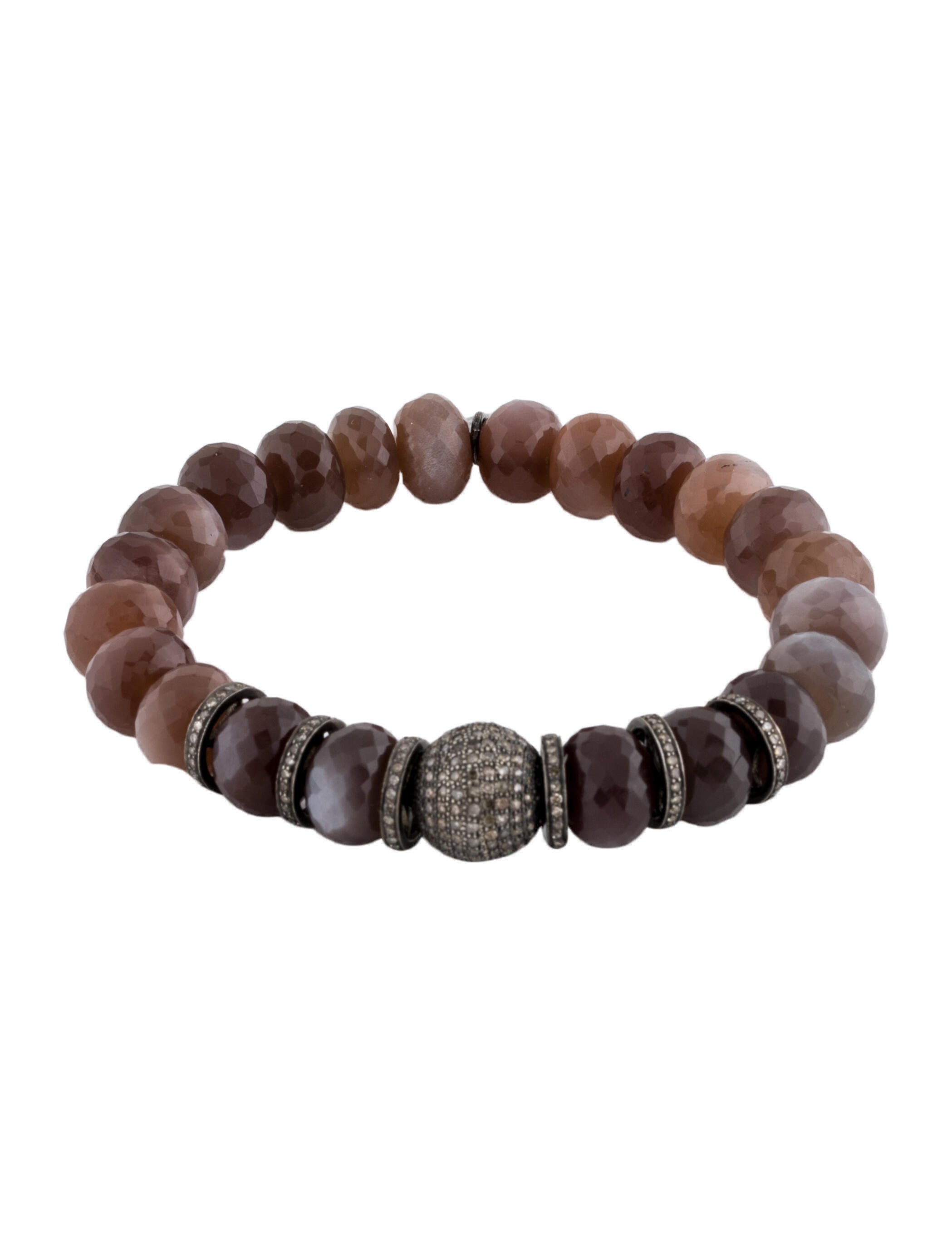 Sheryl Lowe Moonstone & Diamond Bead Bracelet Sterling Silver Bead