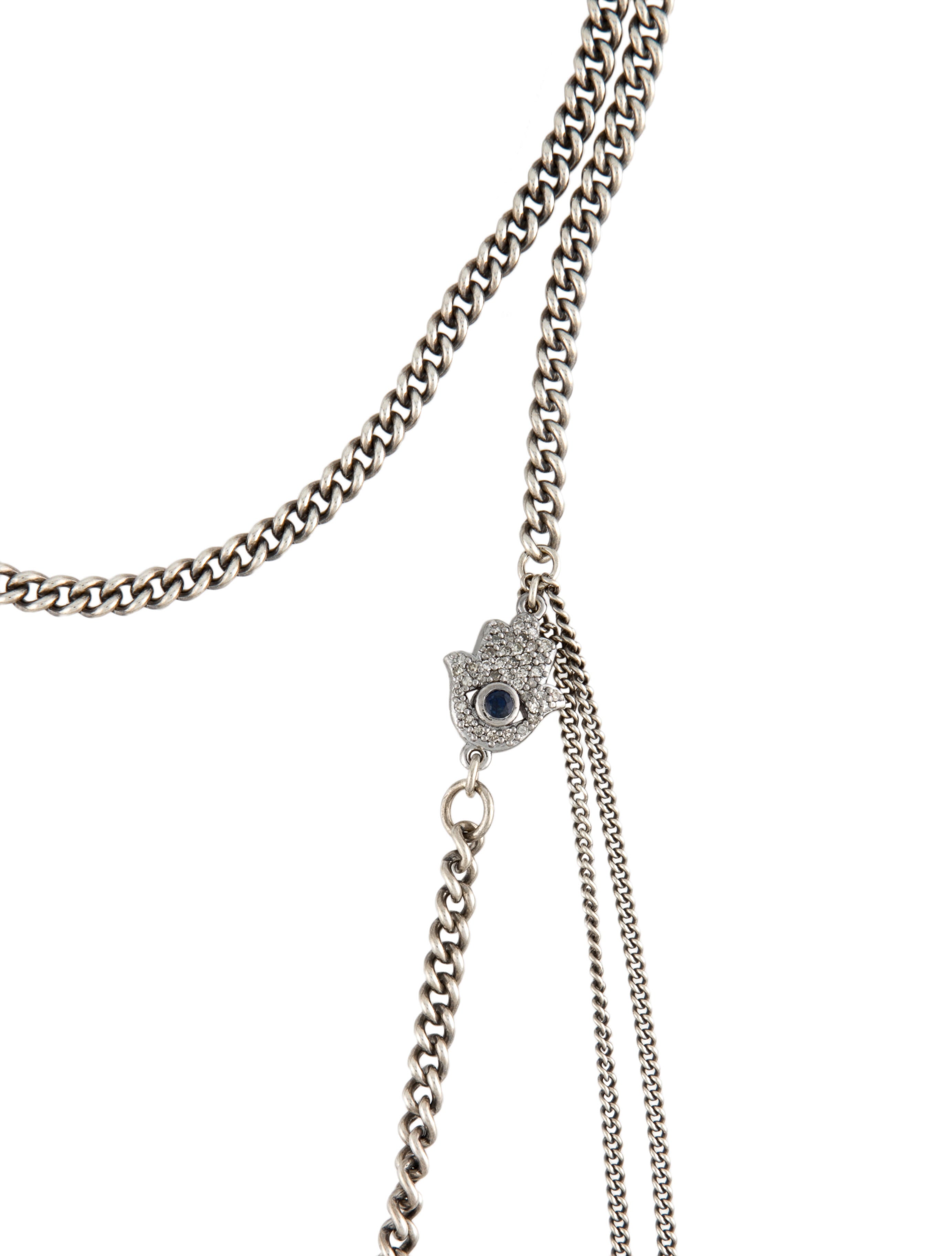 Sheryl Lowe Sapphire & Diamond Hamsa Double Strand Pendant Necklace