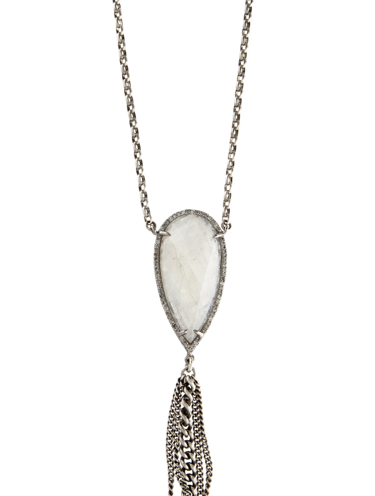 Sheryl Lowe Moonstone & Diamond Tassel Pendant Necklace