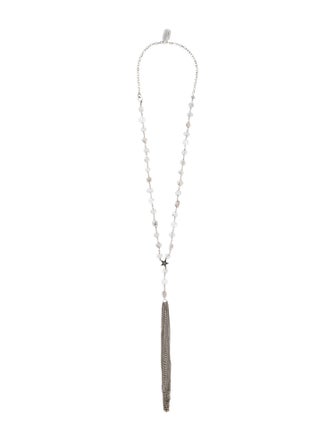 Sheryl Lowe Quartz, Tourmalinated Quartz, & Diamond Lavalier Fringe Necklace