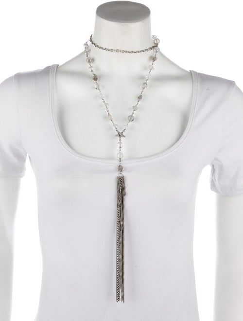 Sheryl Lowe Quartz, Tourmalinated Quartz, & Diamond Lavalier Fringe Necklace