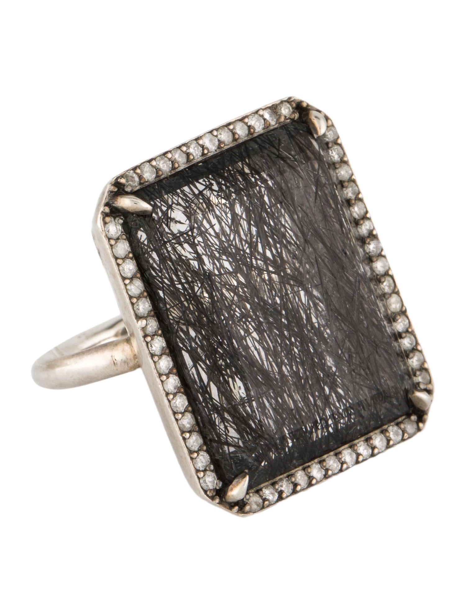 Sheryl Lowe 14.39ct Tourmalated Quartz & Diamond Cocktail Ring
