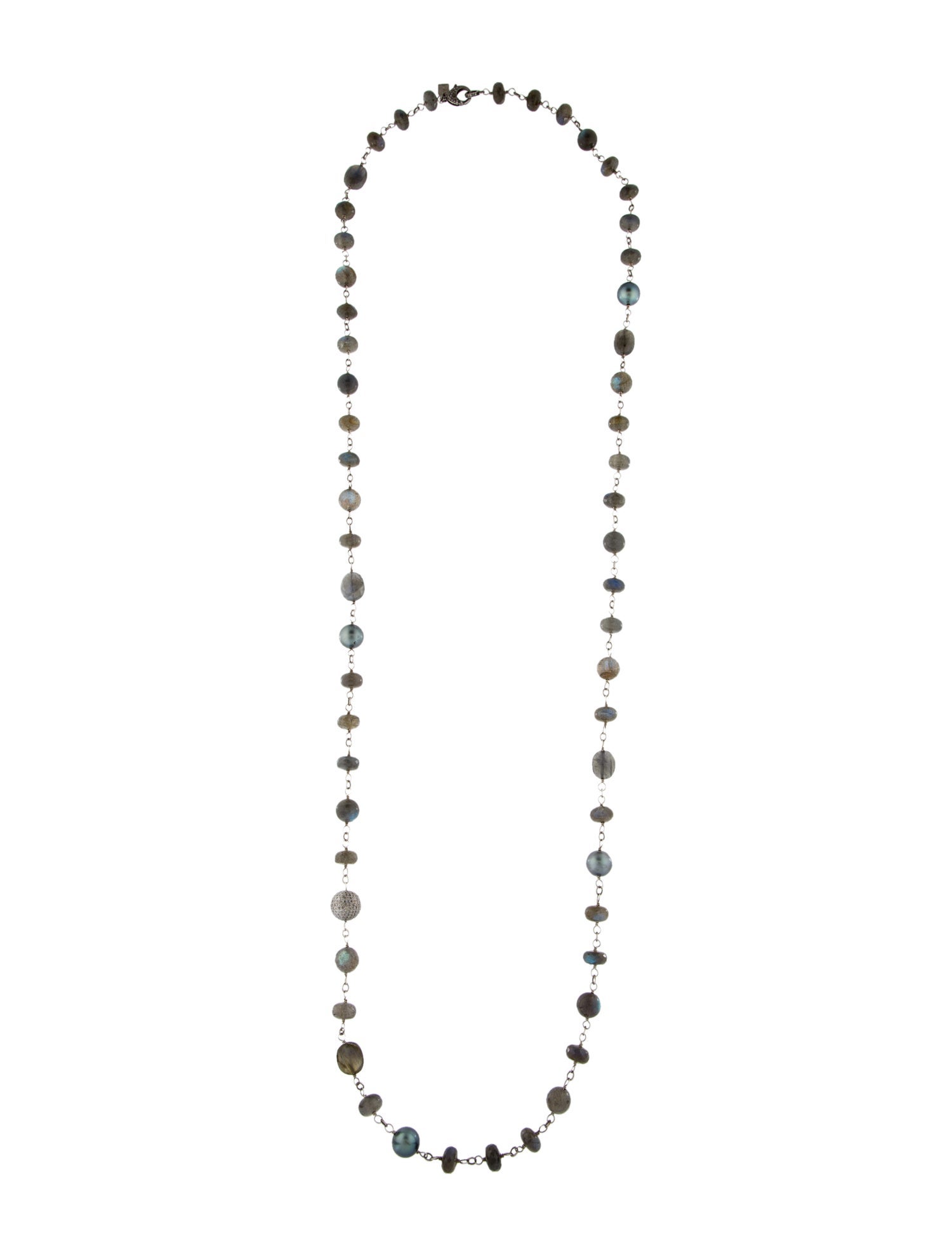 Sheryl Lowe Pearl, Labradorite & Diamond Beaded Necklace