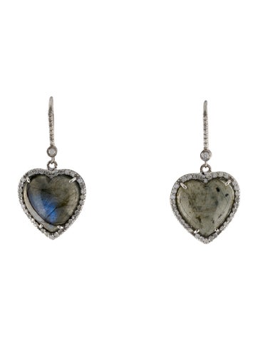 Sheryl Lowe Drop Labradorite & Diamond Heart Earrings