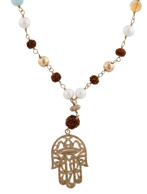 Sheryl Lowe 1.53ctw Diamond & Multistone Beaded Hamsa Pendant Necklace