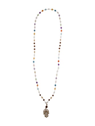Sheryl Lowe 1.53ctw Diamond & Multistone Beaded Hamsa Pendant Necklace