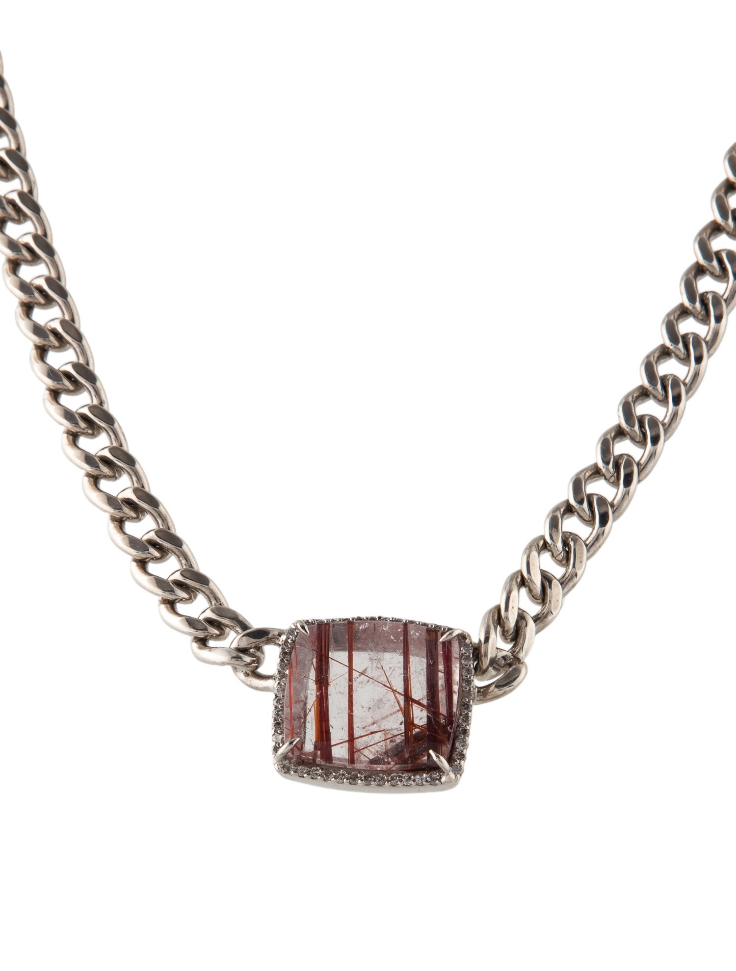 Sheryl Lowe Rutilated Quartz & Diamond Pendant Necklace