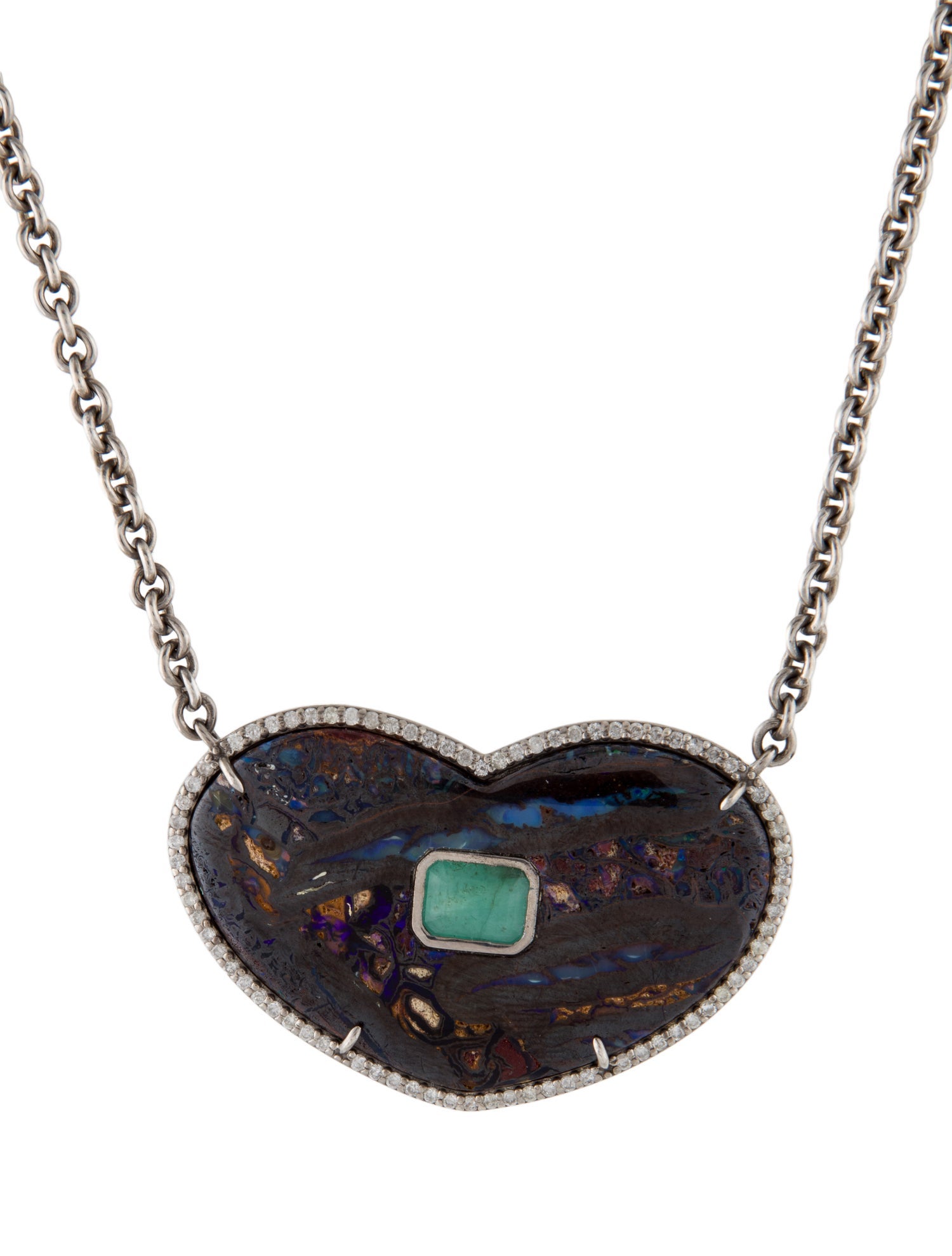 Sheryl Lowe 1.15ct Emerald, Boulder Opal, & Diamond Pendant Necklace