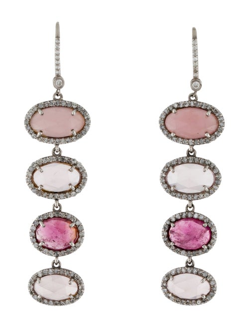 Sheryl Lowe Tourmaline, Chalcedony, Rose Quartz & Diamond Drop Earrings