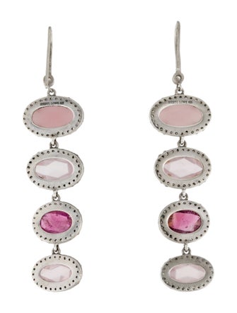 Sheryl Lowe Tourmaline, Chalcedony, Rose Quartz & Diamond Drop Earrings
