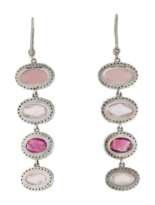 Sheryl Lowe Tourmaline, Chalcedony, Rose Quartz & Diamond Drop Earrings