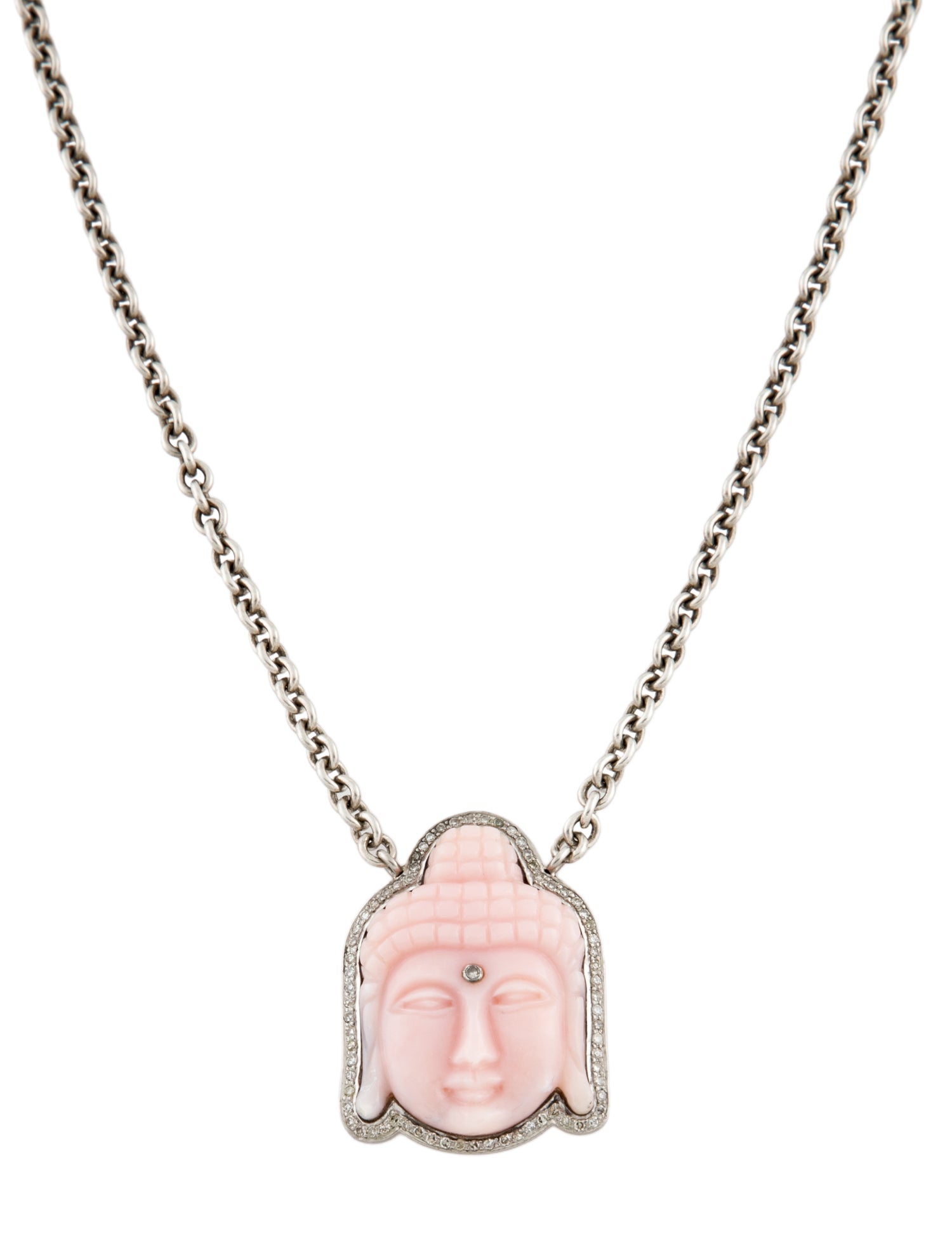 Sheryl Lowe Diamond Pink Opal Buddha Necklace