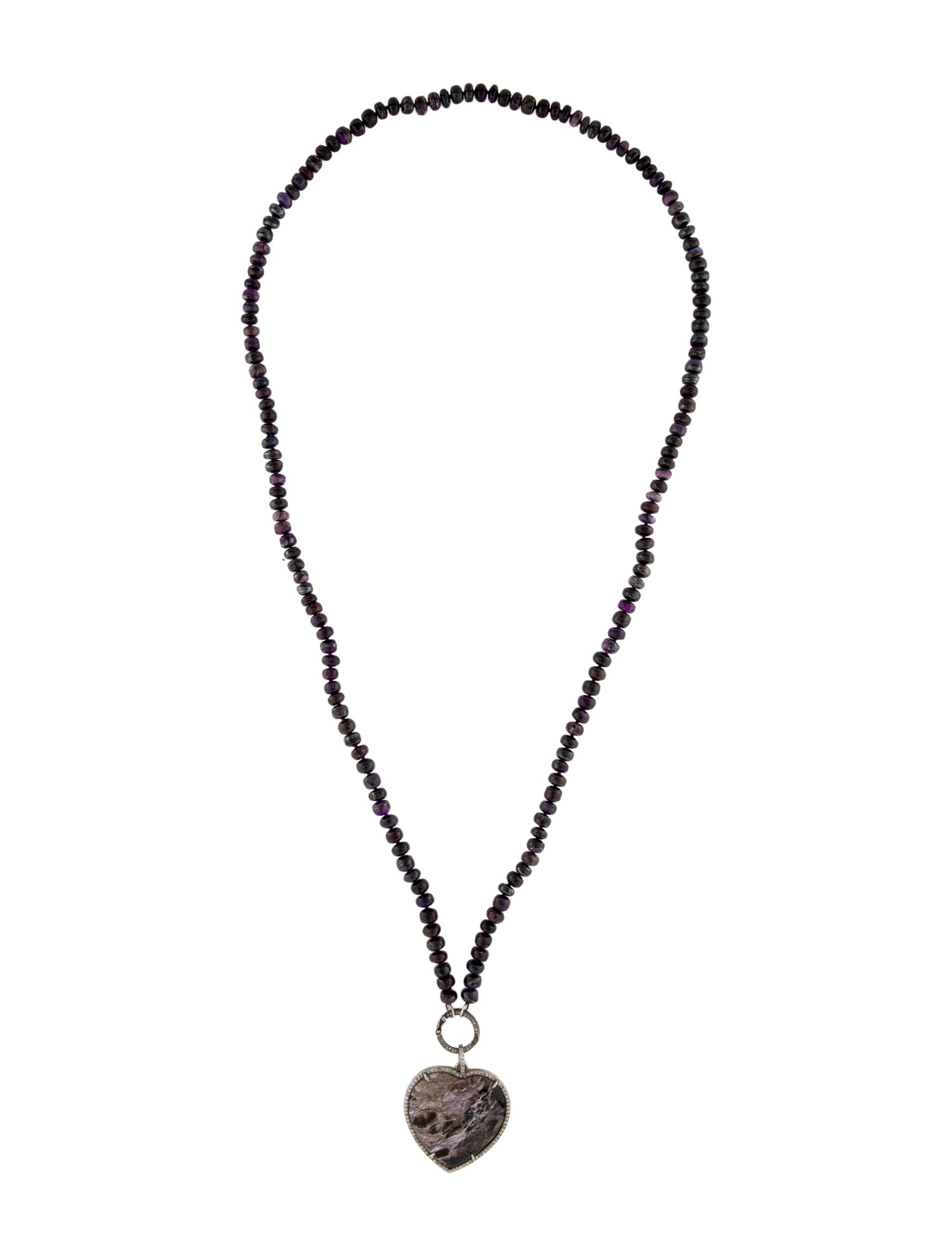 Sheryl Lowe Charoite Bead, Sugalite & Diamond Heart Pendant Necklace