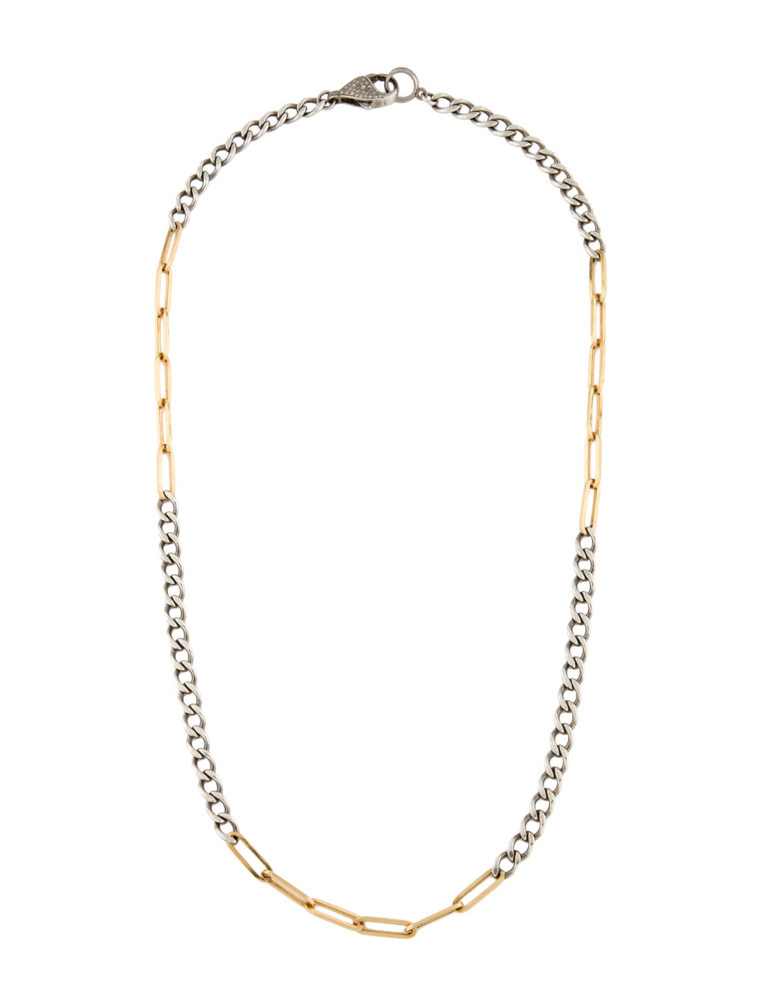 Sheryl Lowe Diamond Flat Curb & PaperClip[ Chain Necklace
