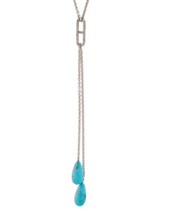 Sheryl Lowe Turquoise & Diamond Laritat Necklace