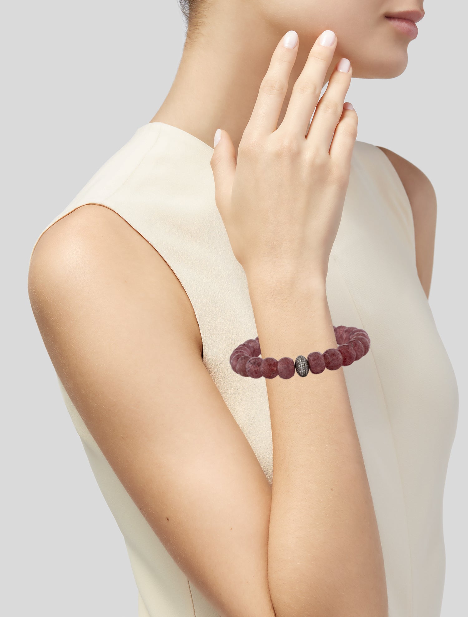 Sheryl Lowe Aventurine Quartz & Diamond Bead Bracelet