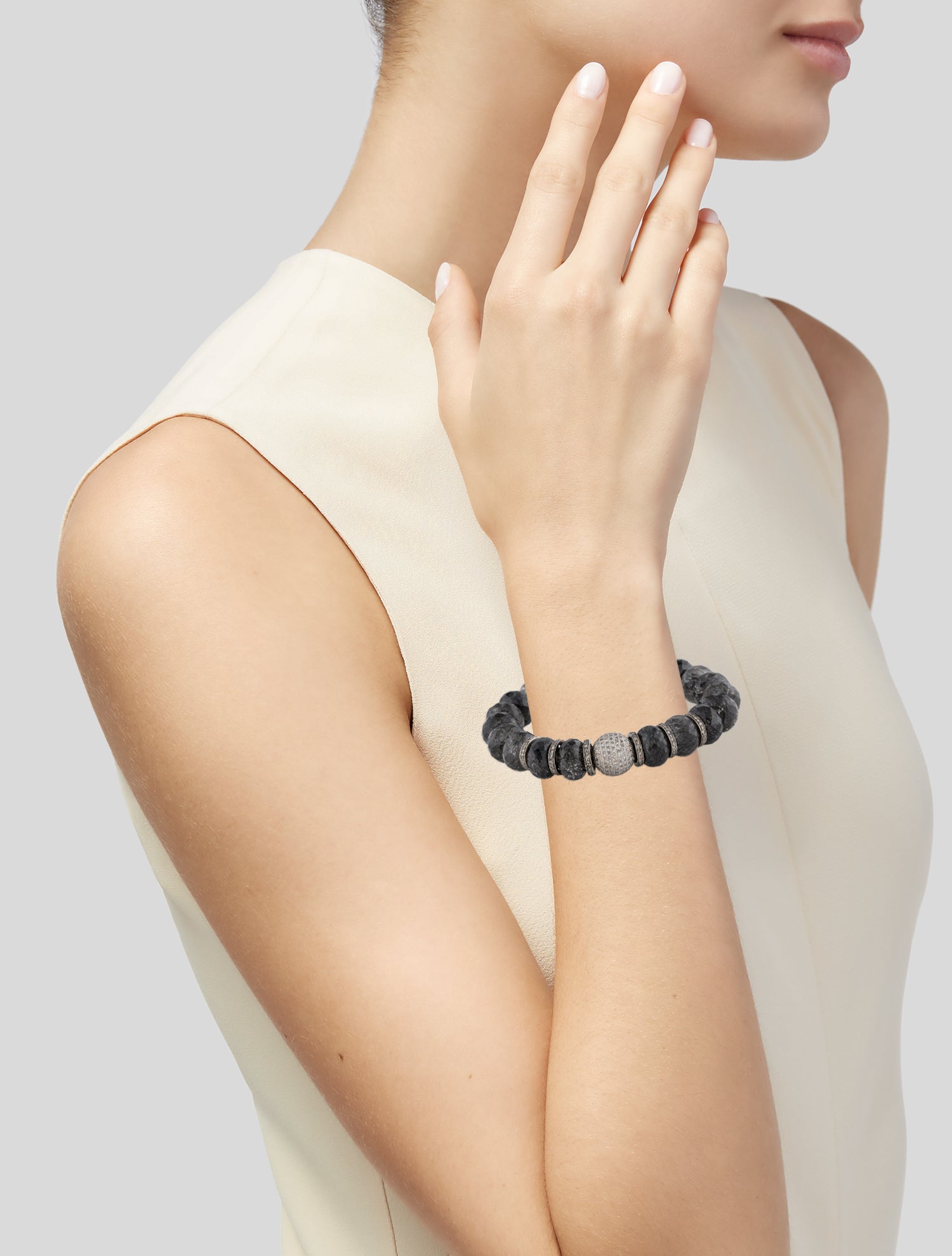 Sheryl Lowe Tourmalinated Quartz & Diamond Beaded Bracelet