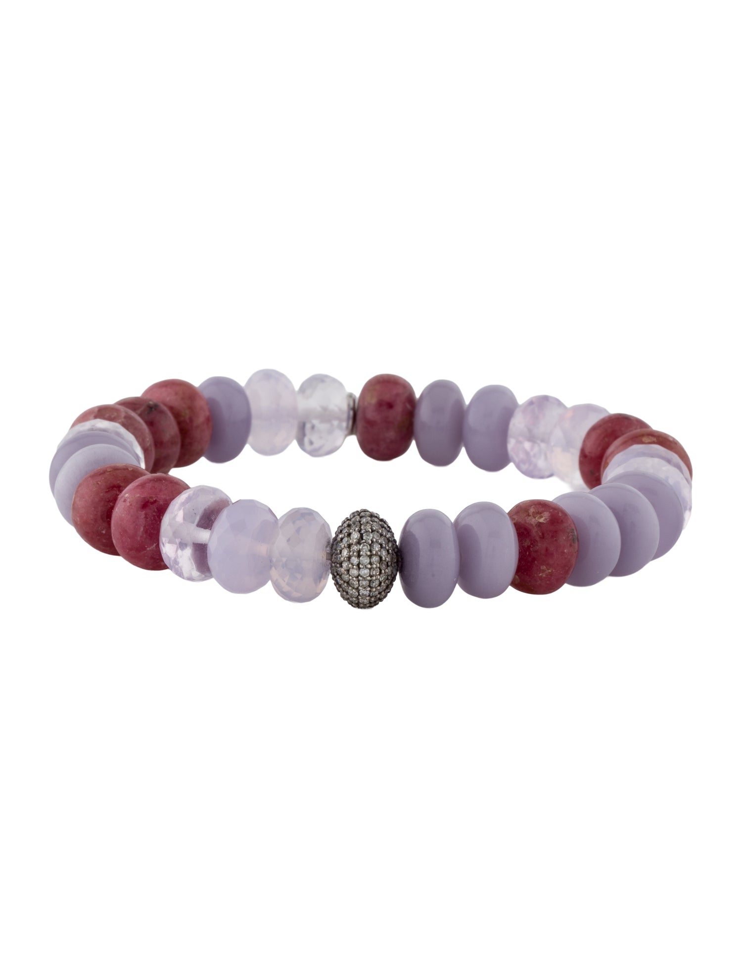 Sheryl Lowe Rhodonite, Quartz, Flourite & Diamond Bead Bracelet