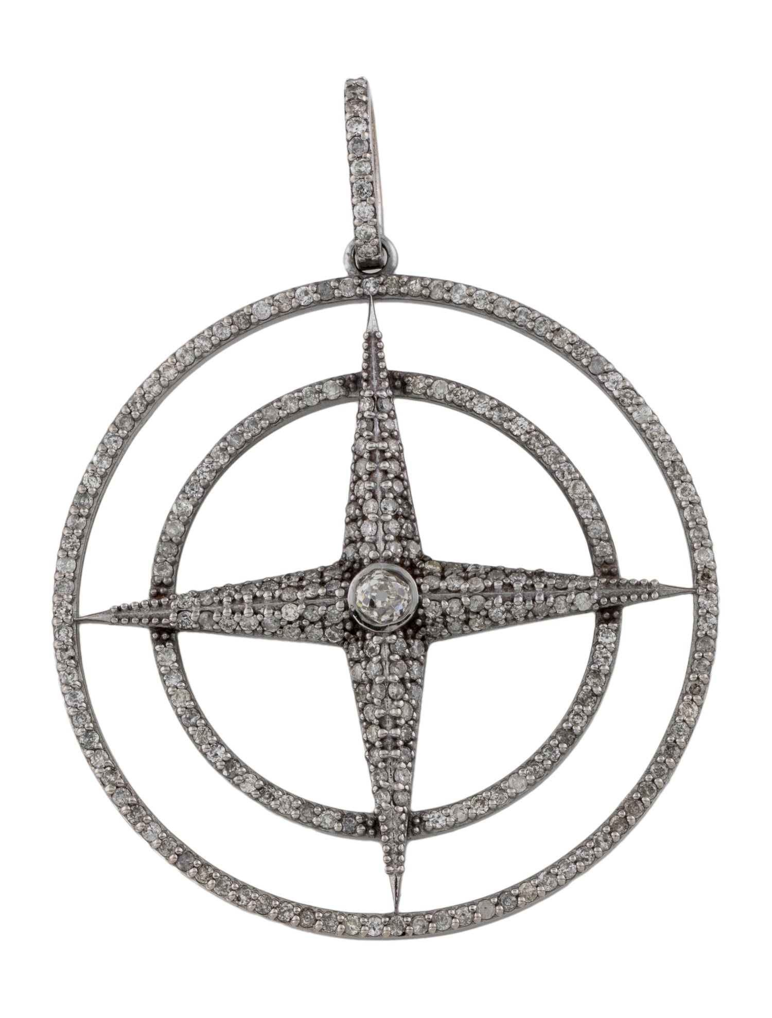 Sheryl Lowe Diamond Double Circle Four Point Star Compass Pendant
