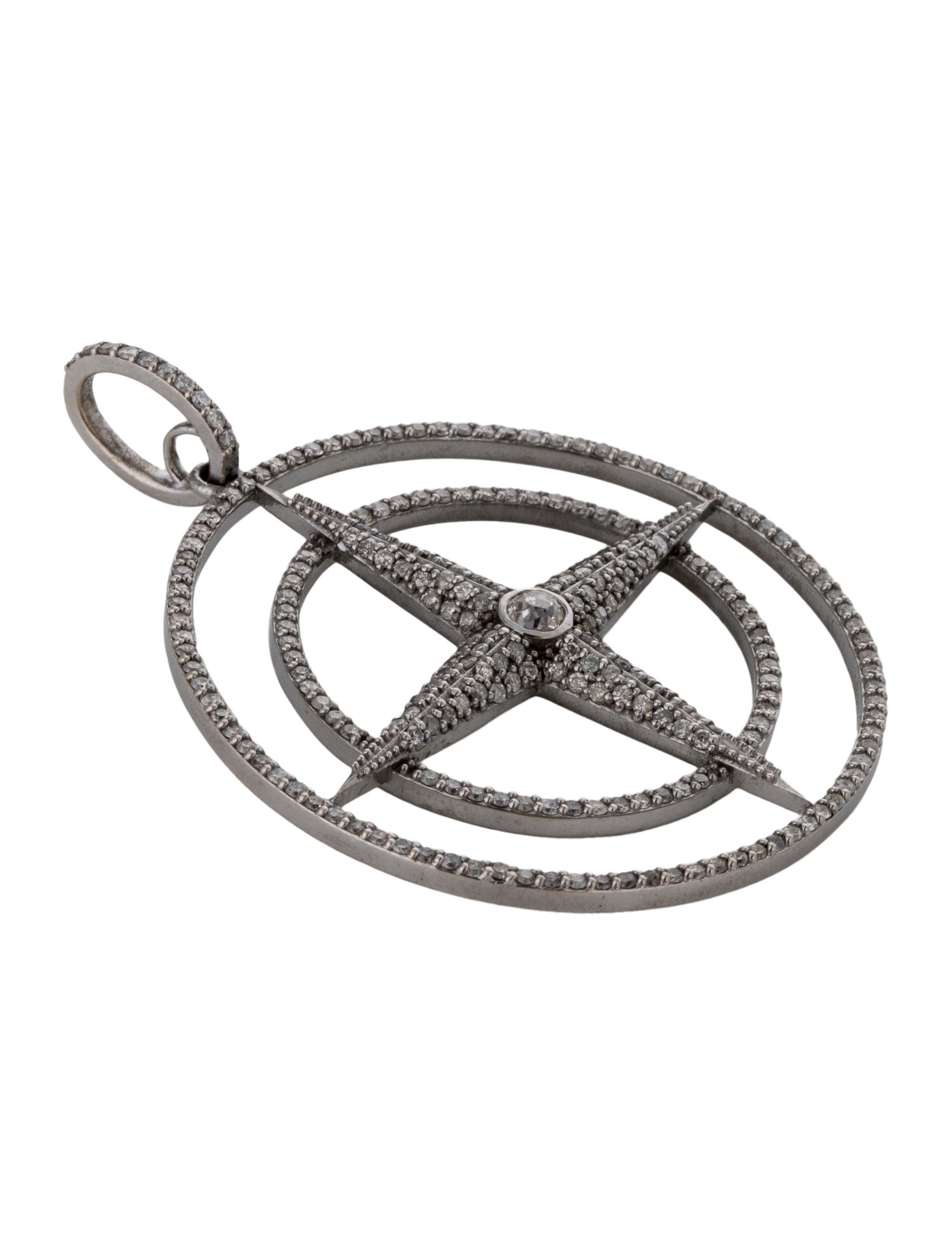 Sheryl Lowe Diamond Double Circle Four Point Star Compass Pendant