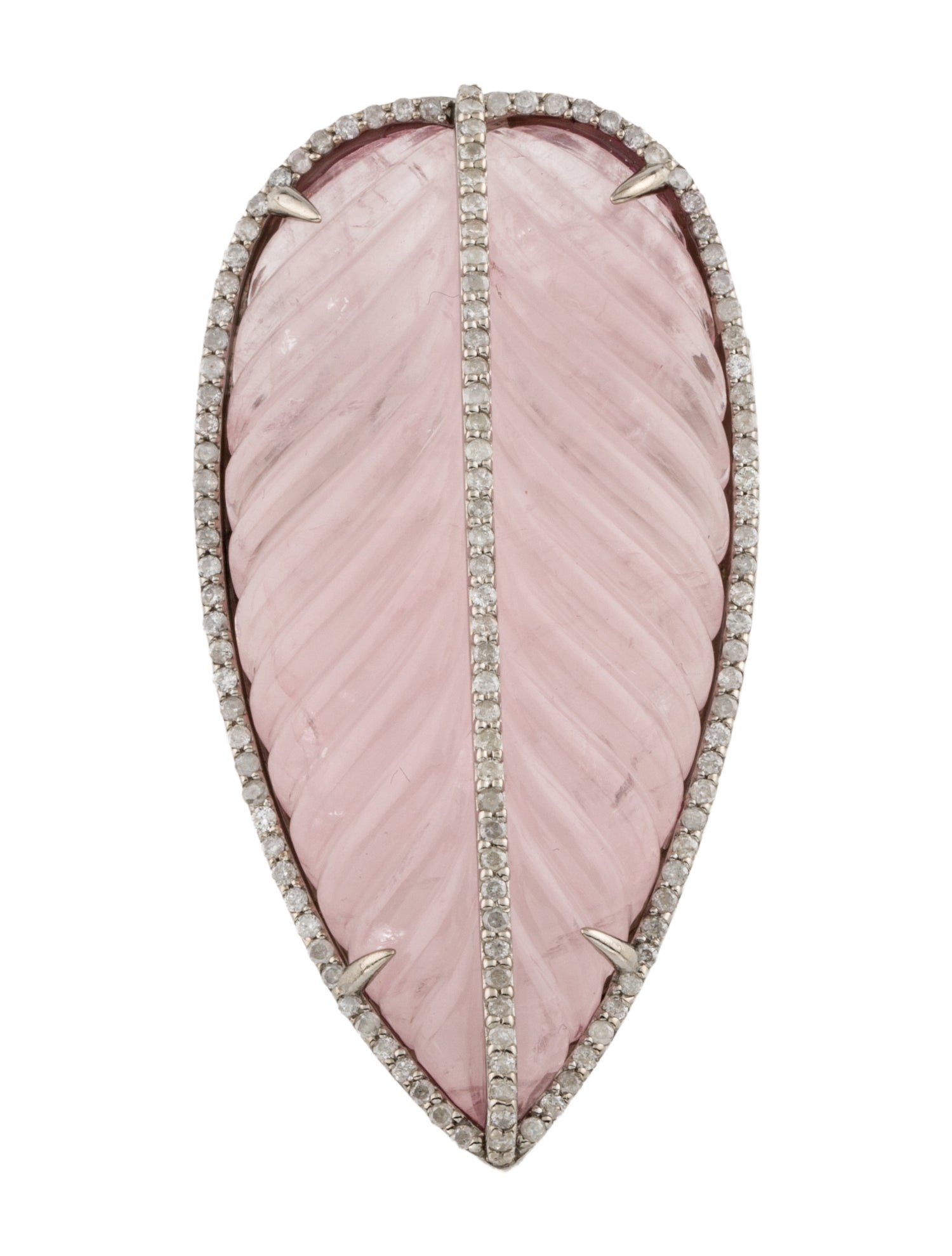Sheryl Lowe Rose Quartz & Diamond Leaf Brooch