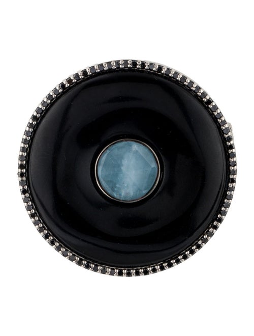 Sheryl Lowe Aquamarine, Diamond & Onyx Round Brooch