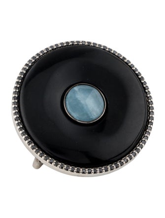 Sheryl Lowe Aquamarine, Diamond & Onyx Round Brooch