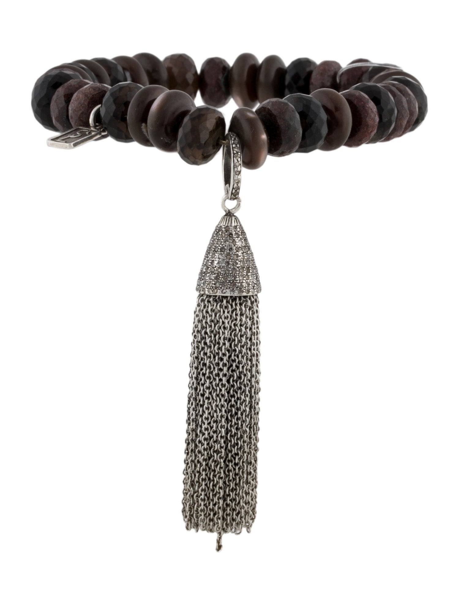 Sheryl Lowe Mother of Pearl, Quartz & Diamond Tassel Bead Strand Bracelet