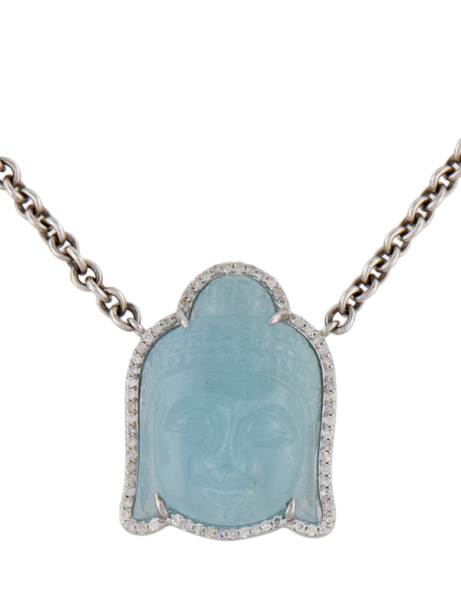 Sheryl Lowe Aquamarine & Diamond Buddha Necklace