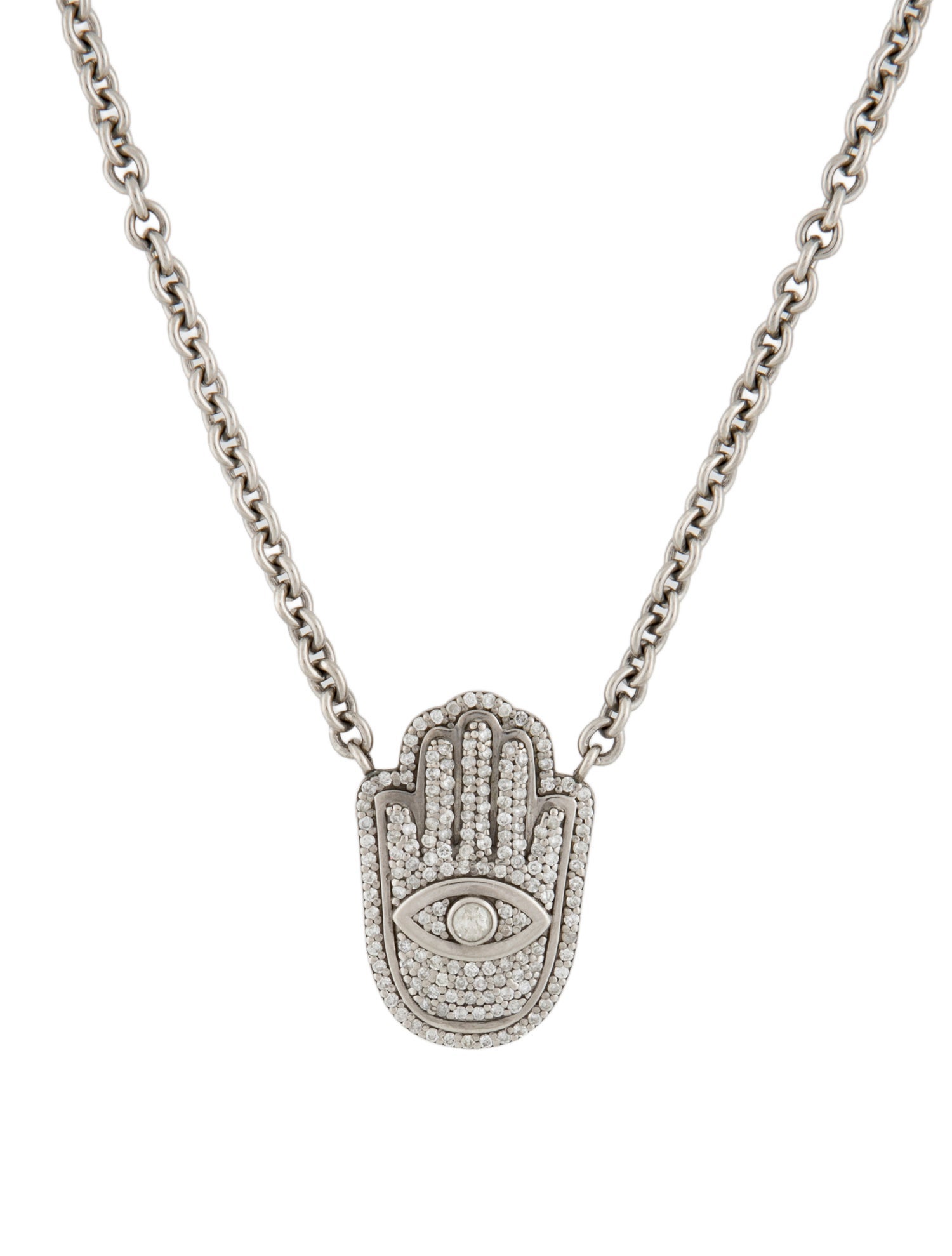 Sheryl Lowe 1.21ctw Diamond Hamsa Pendant Necklace