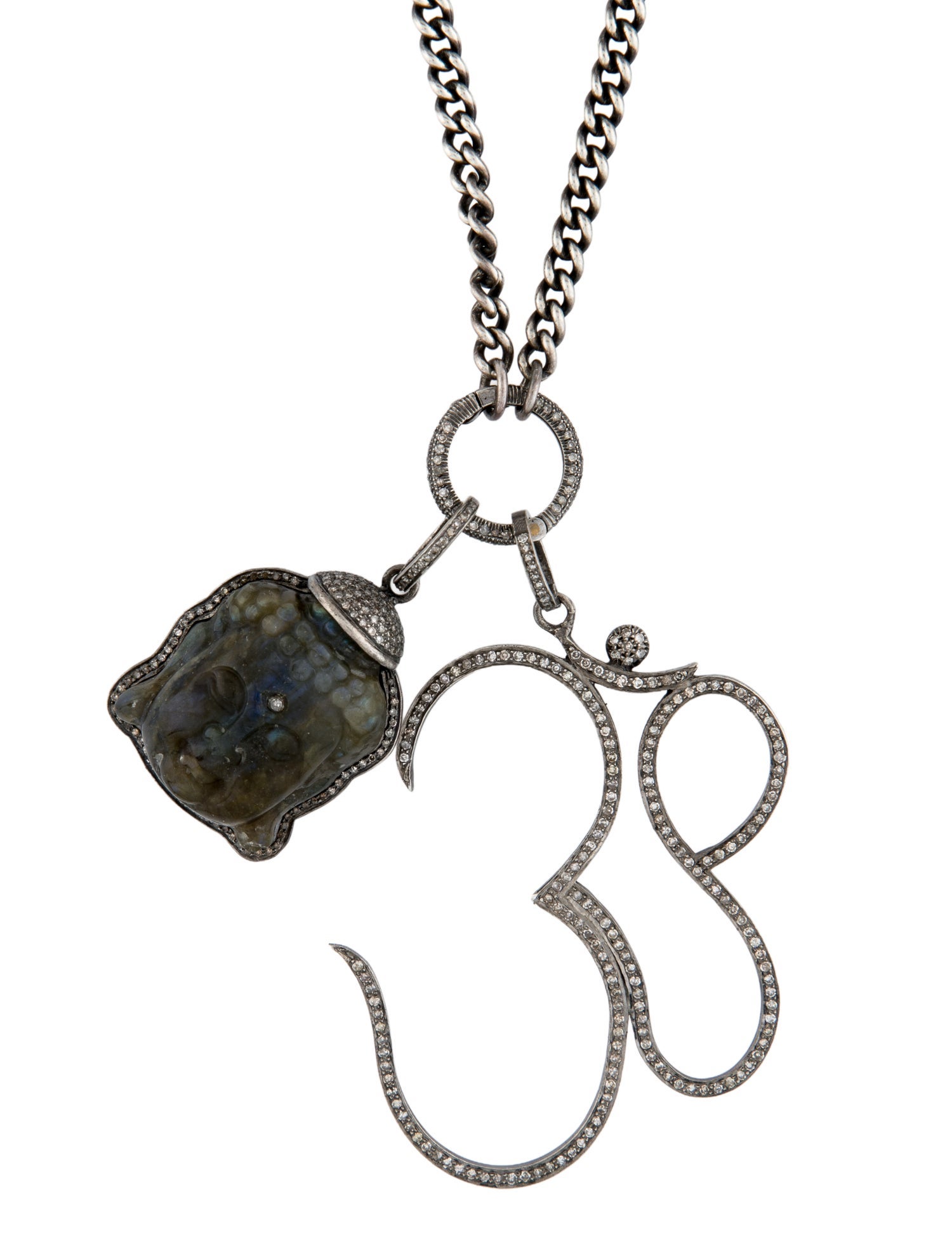 Sheryl Lowe Labradorite & Diamond Om Buddha Pendant Necklace